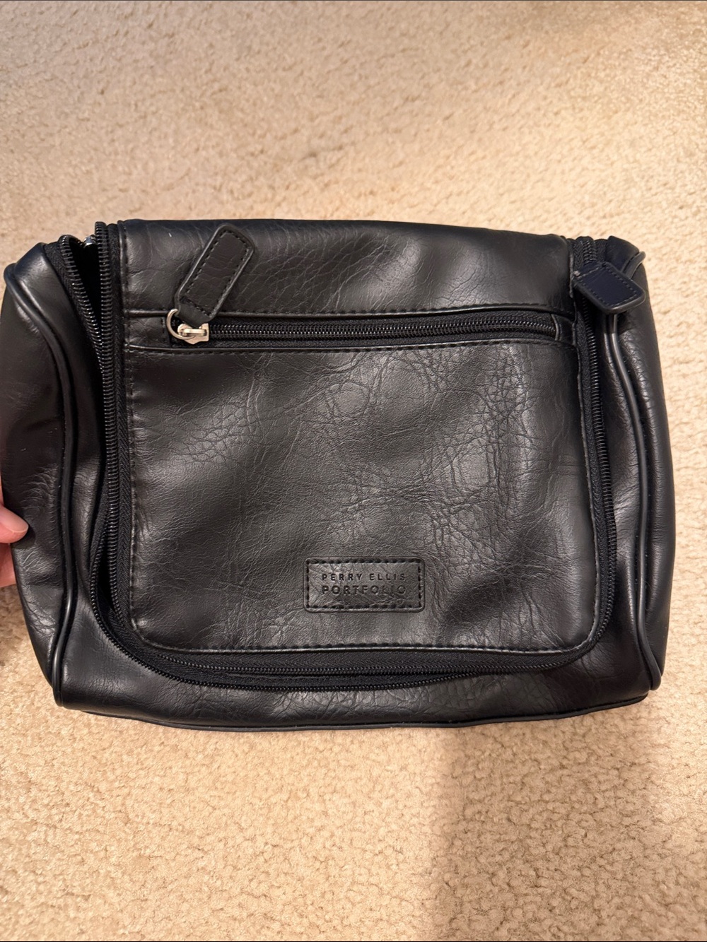 Perry Ellis Black Faux Leather Toiletry Kit